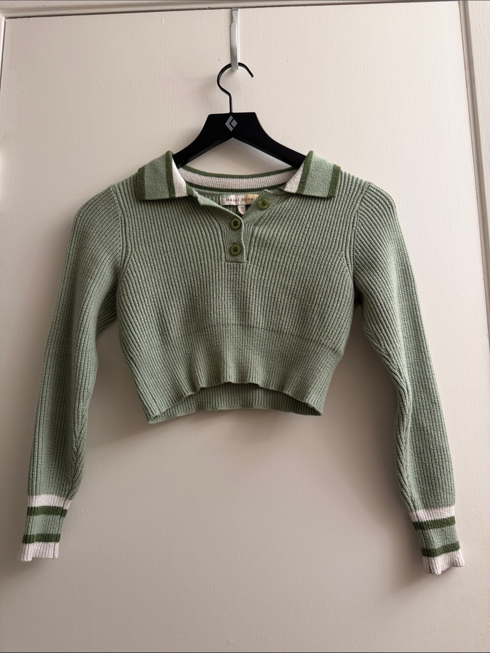 Cropped Polo Knit Sweater in Sage Green